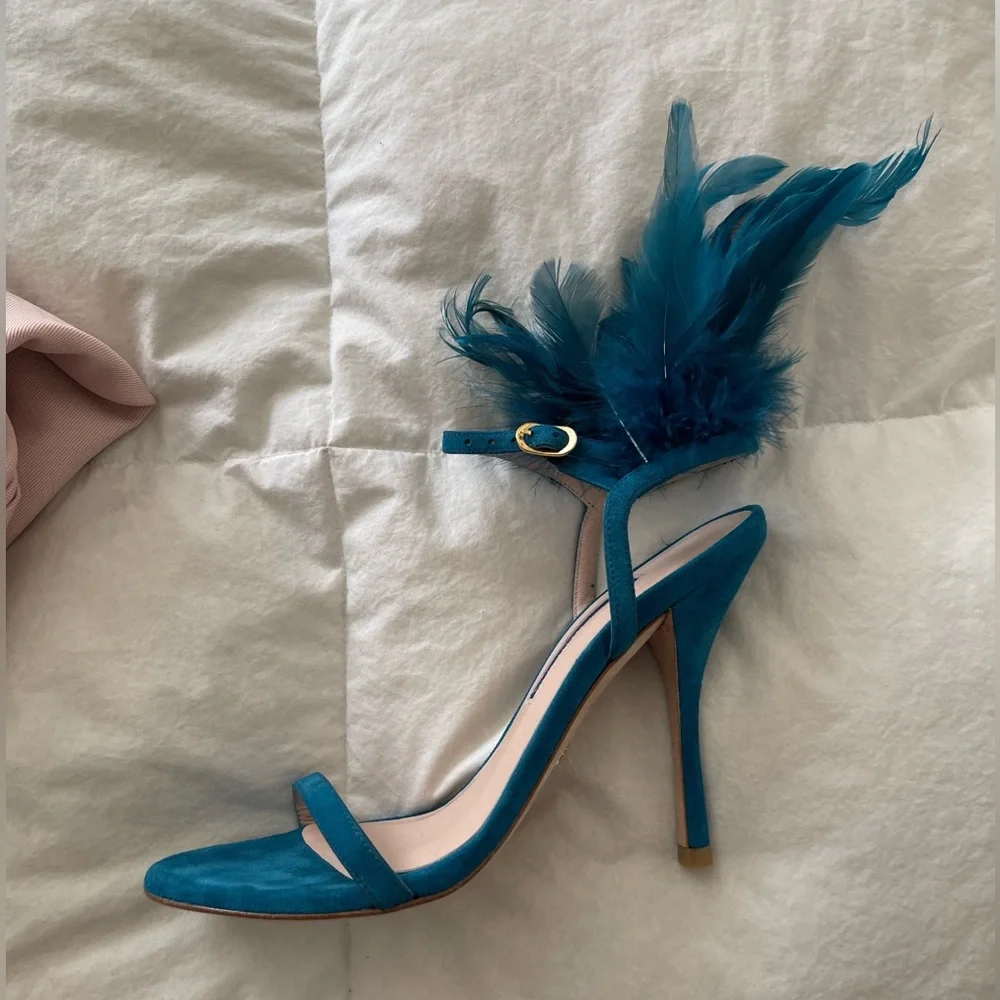 stuart weitzman feather teal heels perfect for birthday baby shower wedding - Picture 1 of 5